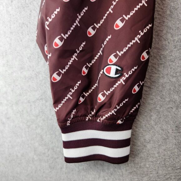 Champion Jacket Mens L Brown Allover Script Satin Baseball Mesh Lined Varsity - Picture 11 of 15